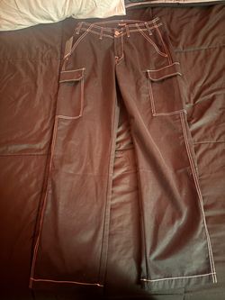 Black Cargo Pants with Contrast Stitching