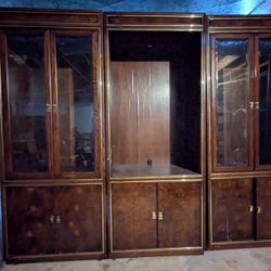 Three Piece China Cabinet With glass Display And Cabinet Shelves