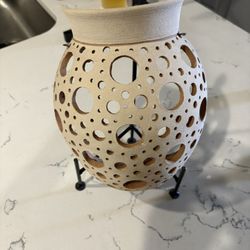 Handcrafted Hole Motif Ceramic Decorative Vase from Mexico
