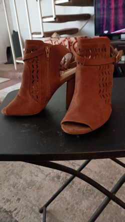 Brown Suede Peep-Toe Block Heel Booties