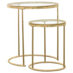 Brand New 2-Piece Round Glass Top Nesting Tables in Gold