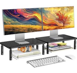 HUANUO Monitor Stand for Desk, Computer Monitor Stand Height Adjustable, Monitor Riser for 2 Monitors, Laptop Stand for Desk, 2 Pack, Black