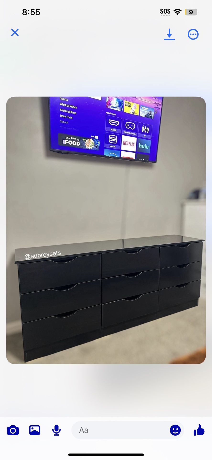 Black 9 Drawer Dresser