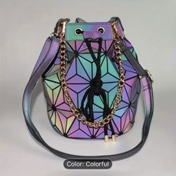 Glow-in-the-Dark Geometric Drawstring Bucket Bag