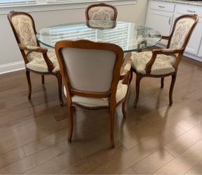 French Provincial Glass Top Dining Table with 4 Chairs
