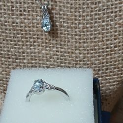Aquamarine Pendant Necklace And Ring 