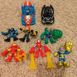 Super Hero Figurines And Pull Back Cars Lot