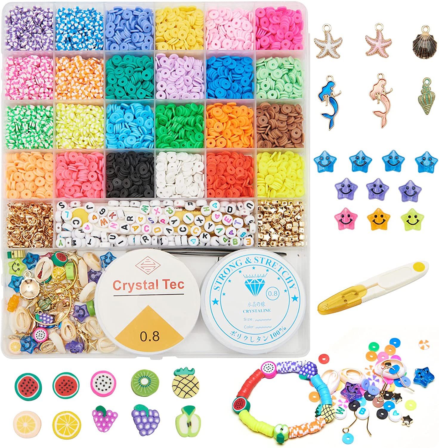 6000 Beads for Bracelets Making Polymer Clay Beads for Bracelet Making Kits Adults Small Flat Beads for Bracelets for Jewelry Making Earrings Set Gift
