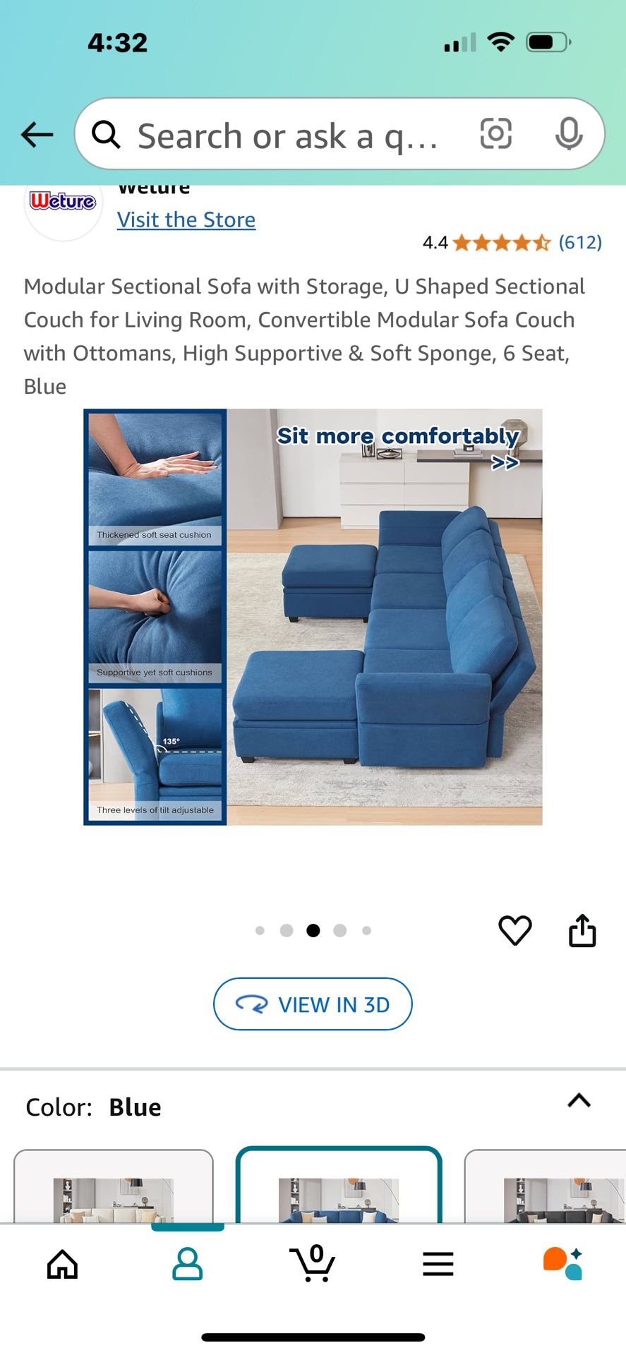 Modular Sectional Sofa with Storage, U Shaped Sectional Couch for Living Room, Convertible Modular Sofa Couch with Ottomans, High Supportive & Soft Sp