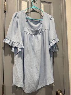 Light Blue Ruffle Sleeve Babydoll Top