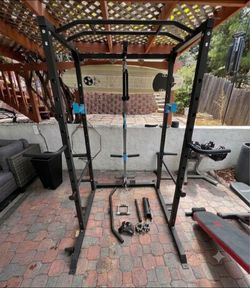 Olympic squat rack with pulley system