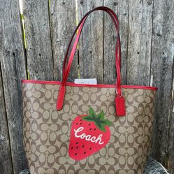 Coach City Tote With Strawberry Print 