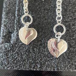 Chunky Matching Sterling Silver Double Heart Bracelet And Chain