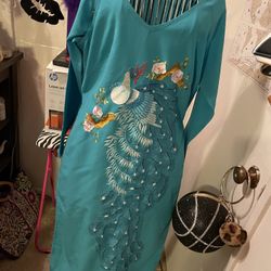 Teal Vietnamese Purple Split-side Long Dress
