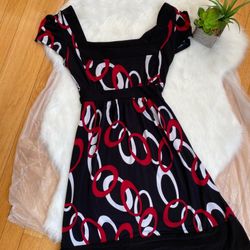 Wrapper Women's Black Red and White Patterned Dress Medium
