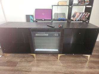 Black TV Stand w/ RGB Electric Fireplace Heater