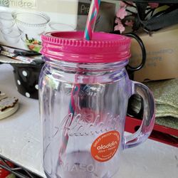 New 32 Oz Acrylic Mason Jar, Lid And Straw