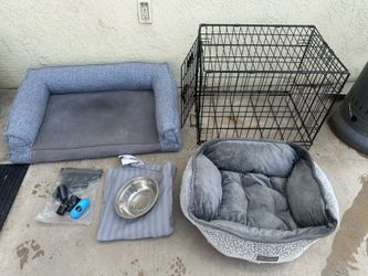 Dog crate, beds, etc