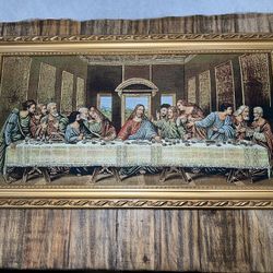 framed tapestry depicting Leonardo da Vinci's The Last Supper