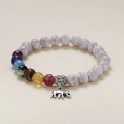 7 Chakra Crystals Stone Bead Bracelet With Elephant Charm