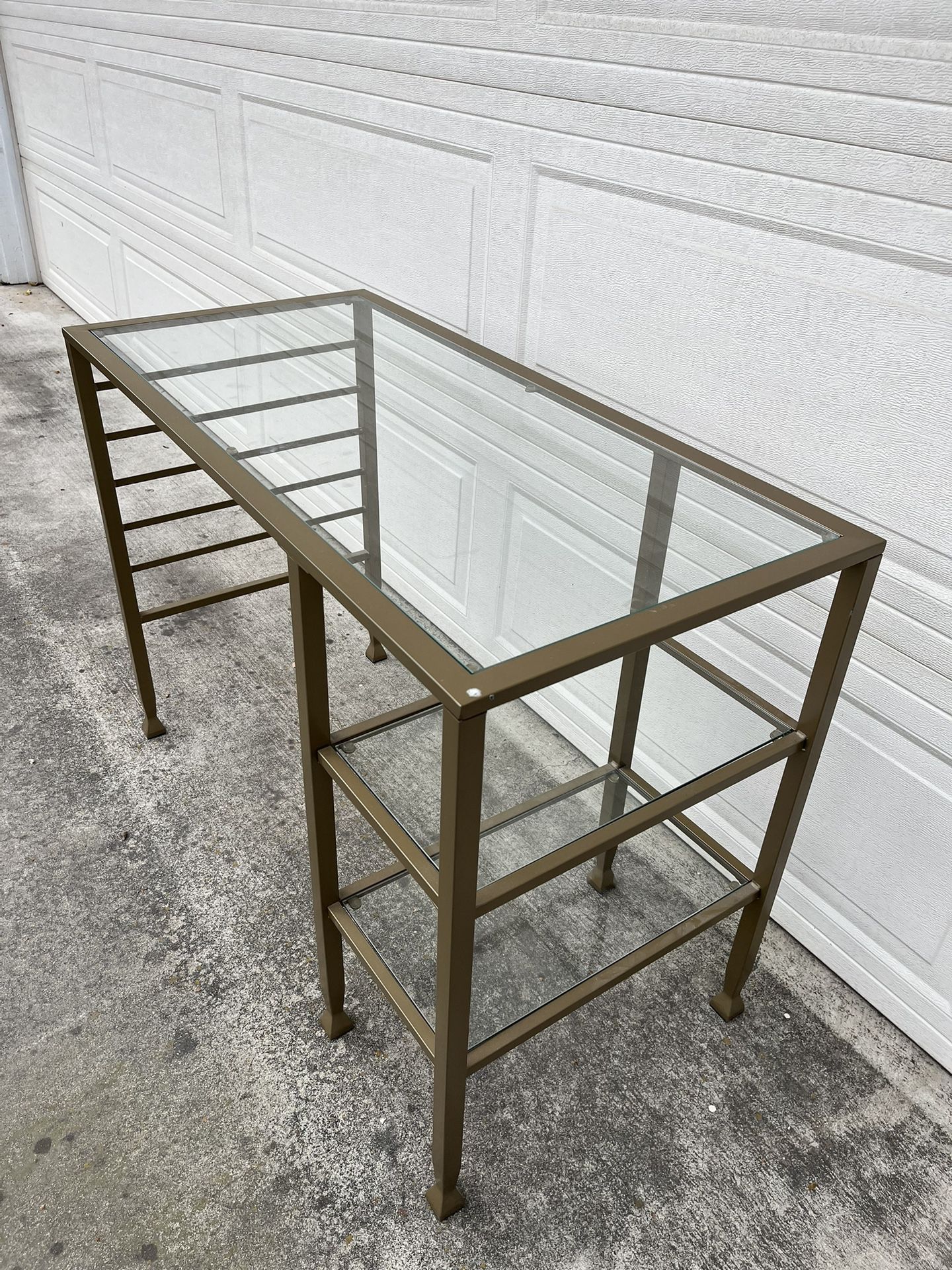 GOLD METAL & GLASS TABLE w/2 SHELVES 