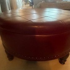 Round Faux Leather Storage Ottoman 