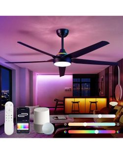 Brand New 56'' Smart Ceiling Fans with RGB Lights, Modern Ceiling Fan with Alexa/App/Remote Control, Dimmable LED Light, Reversible DC Motor, for Livi