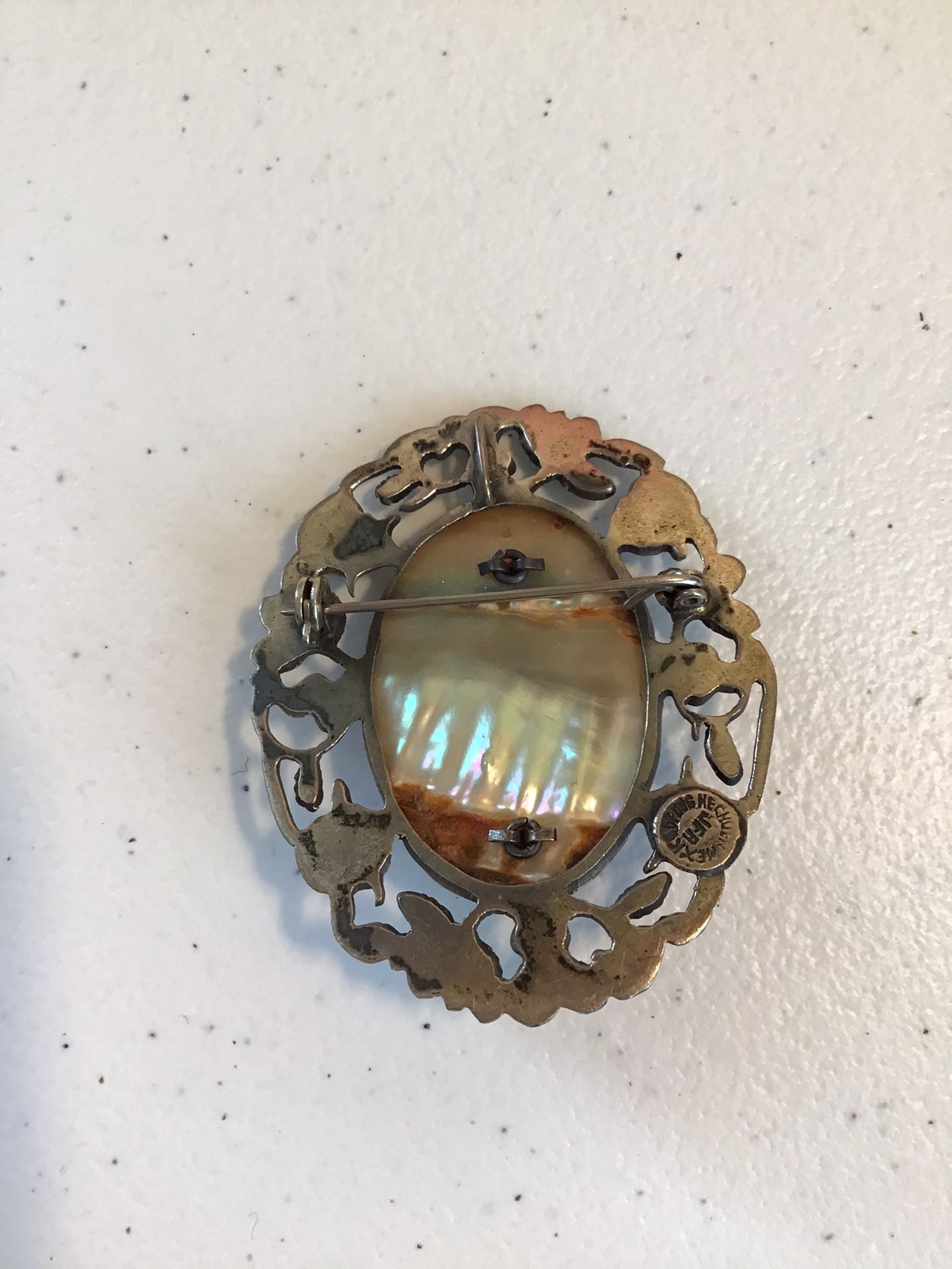 Vintage Sterling silver and mother of pearl JFR broach