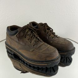 SKECHERS Vintage Y2K Brown Oiled Leather Chunky Platform Lace Up Oxford Sneakers