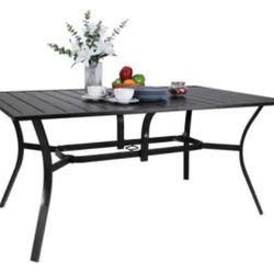 Patio Classic Rectangle Metal Black 63'' Outdoor Dining Table with 1.57 in. Umbrella Hole
