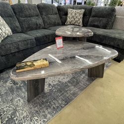 Bluebond Gray Faux Marble Coffee Table Set (Set of 3)