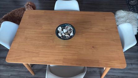 Wood Dining Table with White Chairs