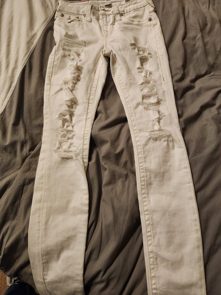 Womens White True Religion Distressed Jeans