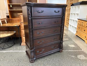 JH FURNITURE Dark Cherry Finish Ornate 5-Drawer Tall Dresser