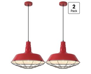 Red Large Pendant Lights Kitchen Island, 18.1 Inch Farmhouse Pendant Light, Industrial Pendant Light with Wire Cage, Kitchen Cage Light 2 Pack, Island