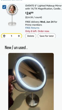 Lighted Makeup Mirror with 1X/7X Magnification, Cordless Tabletop Mount Vanity Round Mirror with 360° Swivel Design and Double Sided Cool Tone LED Rin