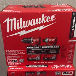 Milwaukee Drill Impact Set W/ Batteries And Chargers