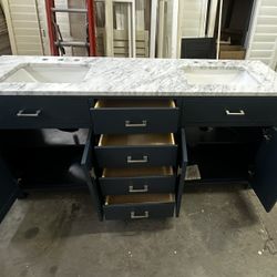 Double Restroom Sink Cabinet / Vanity With Marble Top 
