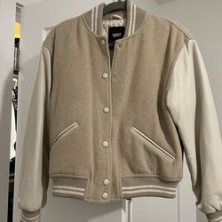 New Mango Bomber Jacket With Wool And 100% Leather 