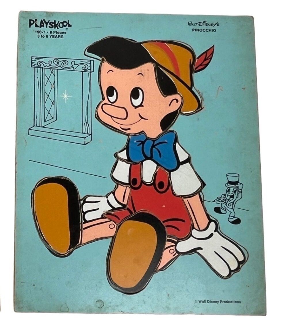 Vintage Playskool Walt Disney 8-Pc. Wooden Puzzle Pinnocchio