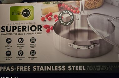 GreenPan Superior 5 Qt Stainless Steel Sauté Pan with Lid