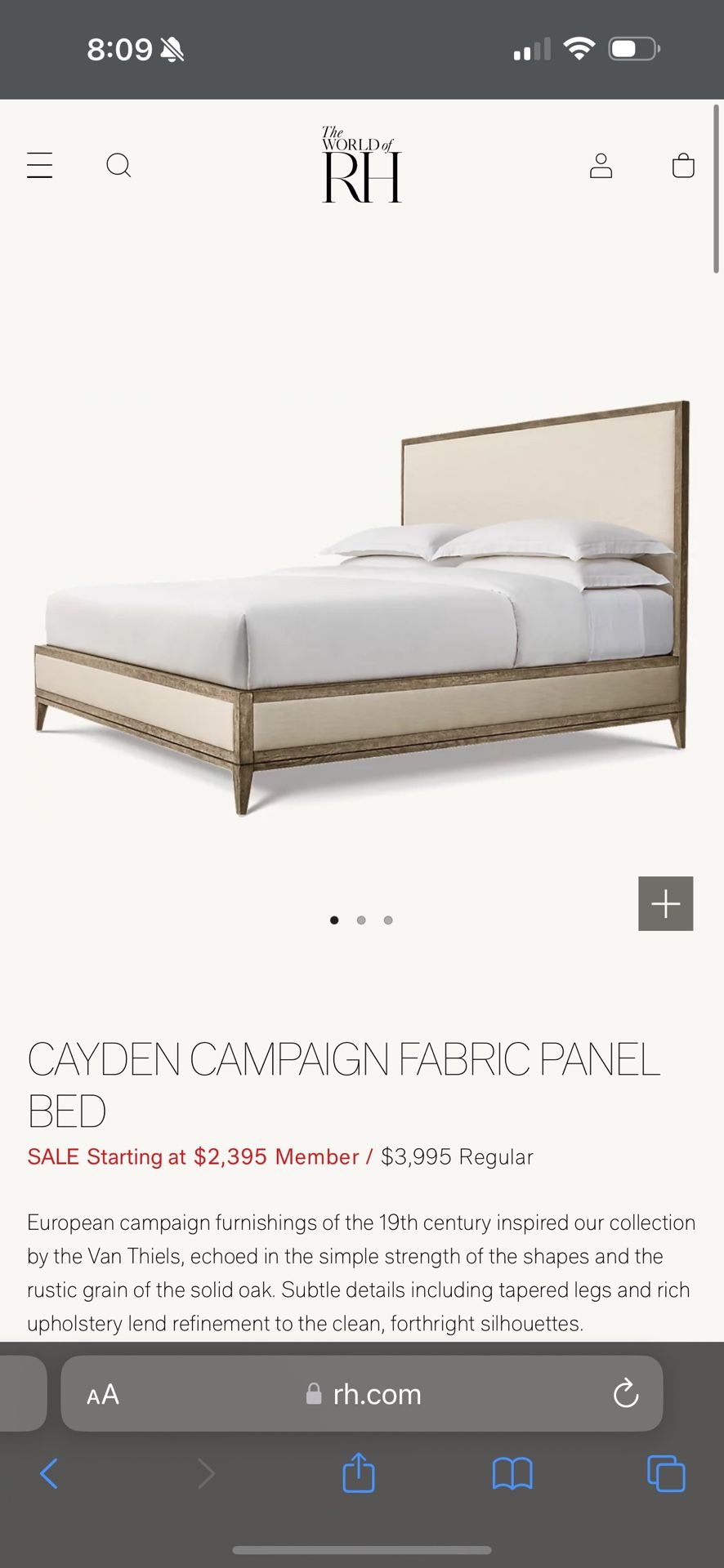Restoration Hardware King Cayden Campaign Fabric Panel Bed