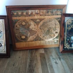 Vintage Framed  World Map Replica Gold Leaf