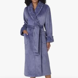 Carole Hochman Women's Shawl Collar Plush Robe Purple Soft Fleece w/ Sherpa Trim