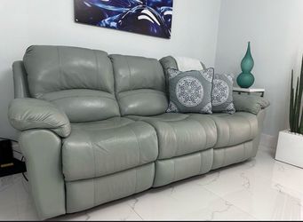 3- Piece Grey Leather Reclining Sofa and Armchair Set