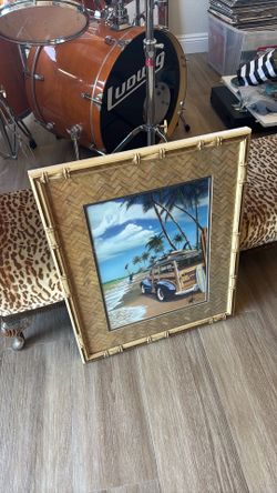 VINTAGE WOODYS SURF BEACH PICTURE