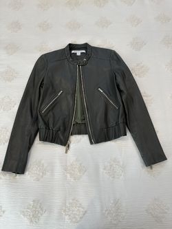 Diane Von Furstenberg Buckley Deep Green Leather Jacket - Size P