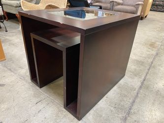 Dark Cherry Side Table with Glass Top and Shadowbox Style Frame