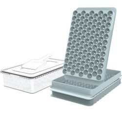 WIBIMEN Mini Ice Cube Trays, Small Tiny Round Pebble Crushed Nugget Ice Trays for Freezer with Lid - Chilling Drinks Coffee Juice(2 Pack/0.55In - Blue