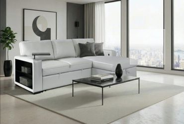 New! Pull Out Sofa Bed with Convenient Features in Light Silver Color